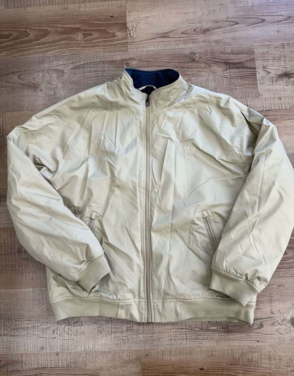 Orvis Men's Beige Full Zip Fleece-Lined Bomber Jacket Size XL